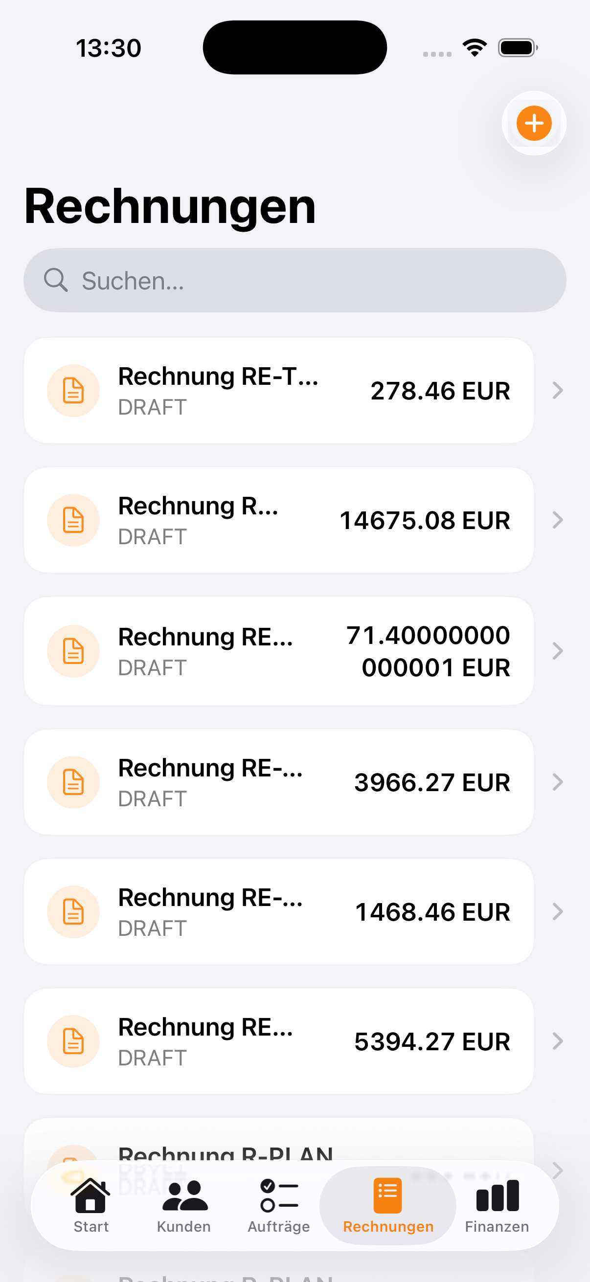 Planify B2B – Kundenübersicht