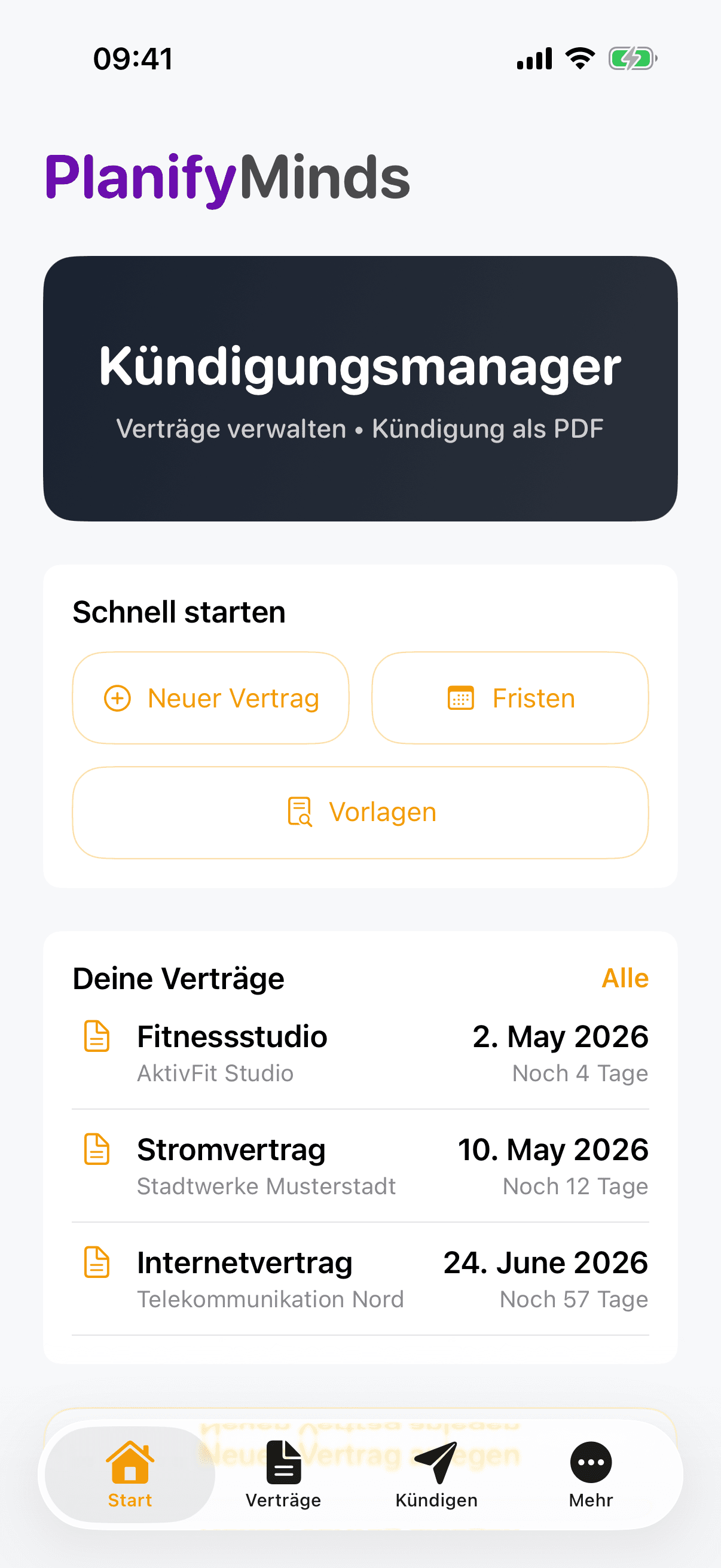 Kündigungsmanager – Startseite