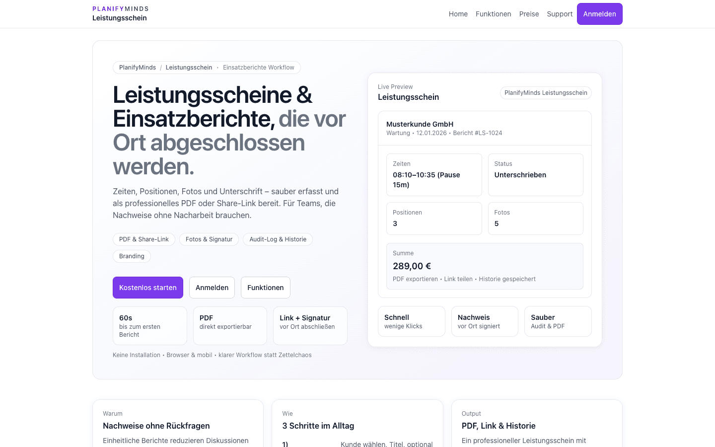 PlanifyMinds Leistungsschein – Startseite