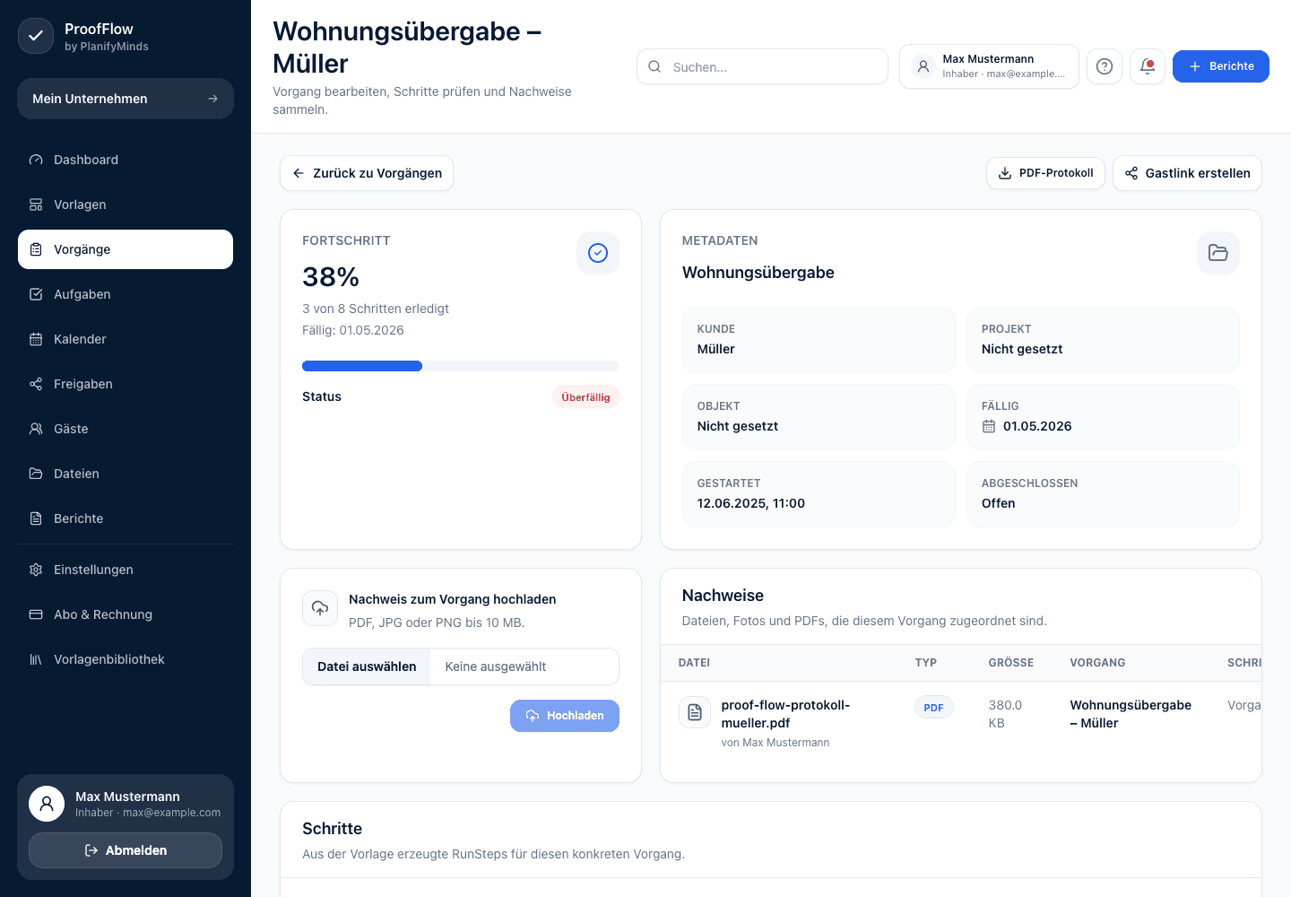 ProofFlow - Vorgangsdetail mit Nachweisen